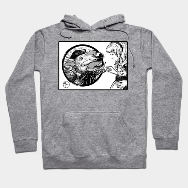 Alice in Wonderland and The Dodo - Black Outlined Design Hoodie by Nat Ewert Art